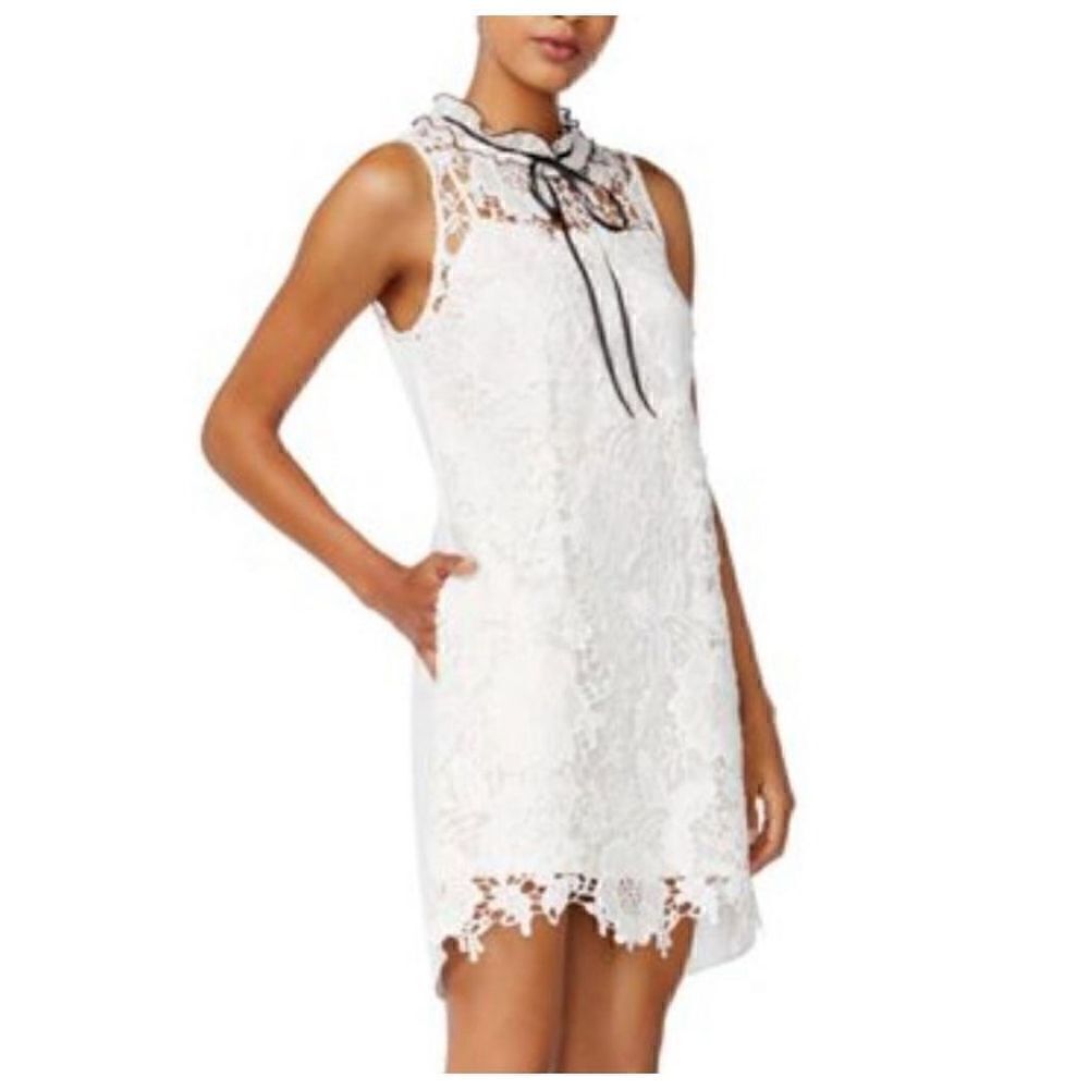 Kensie Women's XL High Neck Lace Shift Dress with Pockets Poplin